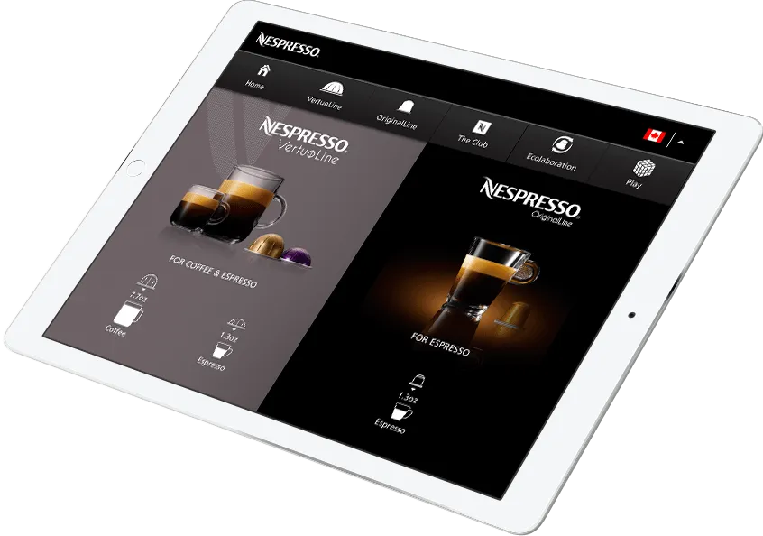 <h2>NESPRESSO</h2> <p>Nespresso is an exclusive luxury brand with over 300 boutiques in almost 60 countries. In 2012, Nestle Nespresso, in collaboration with Swiss digital marketing agency Creatives SA, developed a consumer-facing native iPad Retail App for the Nespresso boutique in San Francisco, California. After the total success of the app, Nespresso decided to enhance the app’s performance and roll it out worldwide.</p> 