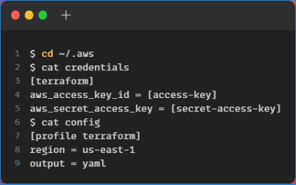 AWS configuration and credentials in a profile