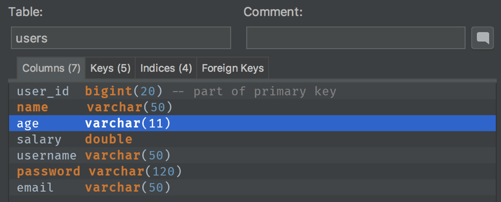 Check a database column type