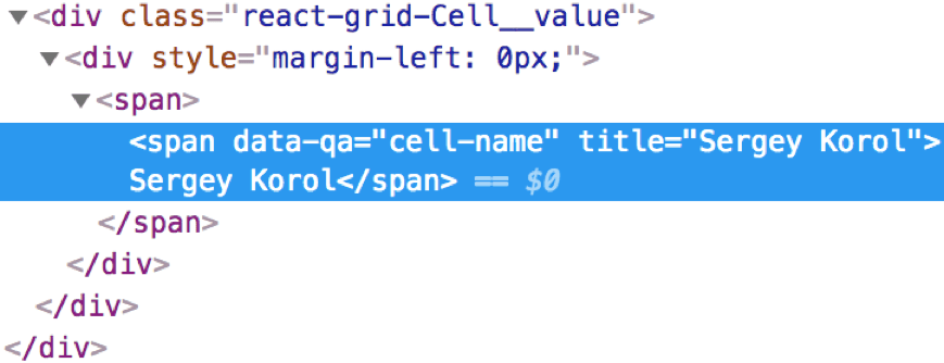 Layout example with data-qa attribute