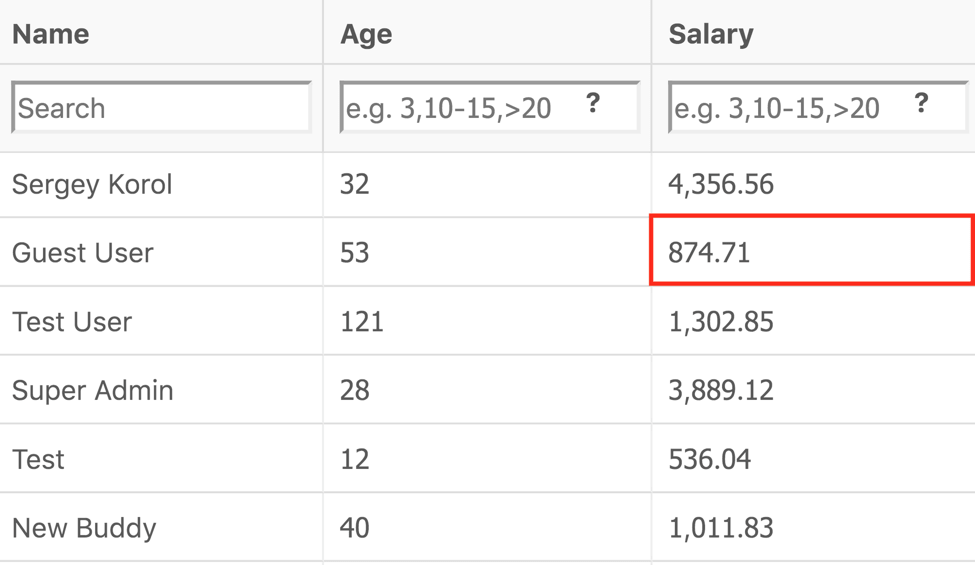 Example for filtering