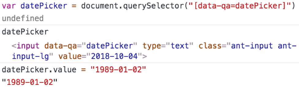 Setting date value via pure JavaScript testing